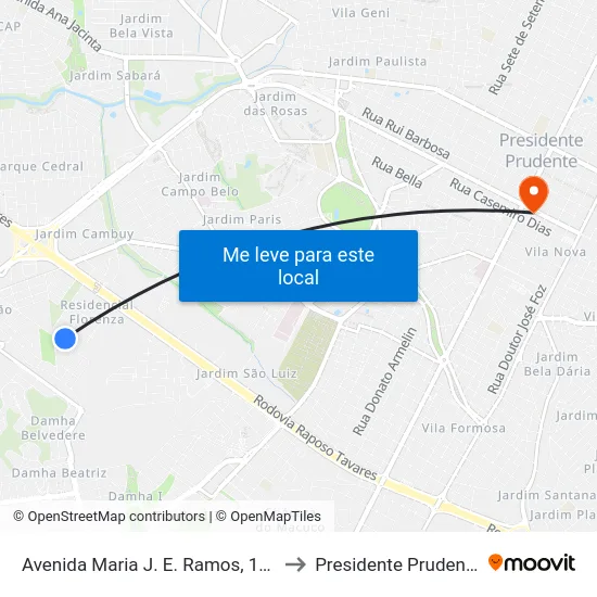 Avenida Maria J. E. Ramos, 158 to Presidente Prudente map