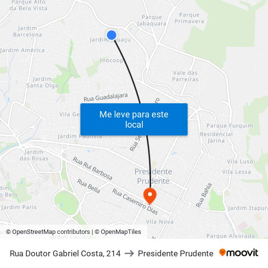 Rua Doutor Gabriel Costa, 214 to Presidente Prudente map