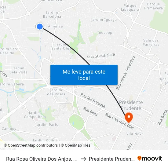 Rua Rosa Oliveira Dos Anjos, 29 to Presidente Prudente map