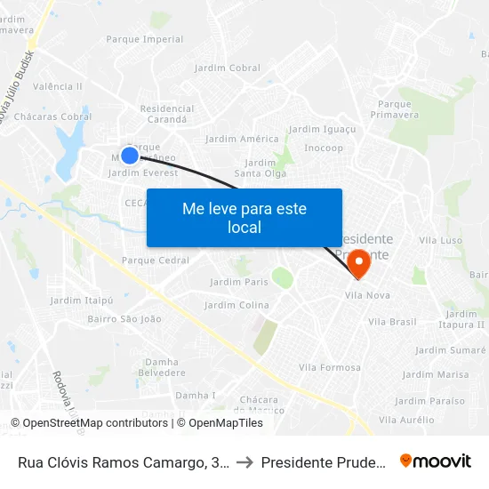 Rua Clóvis Ramos Camargo, 382 to Presidente Prudente map