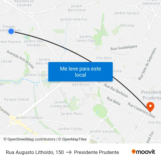 Rua Augusto Litholdo, 150 to Presidente Prudente map