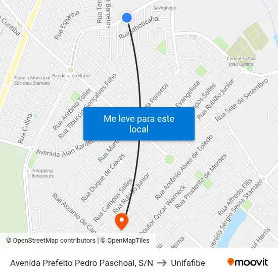 Avenida Prefeito Pedro Paschoal, S/N to Unifafibe map