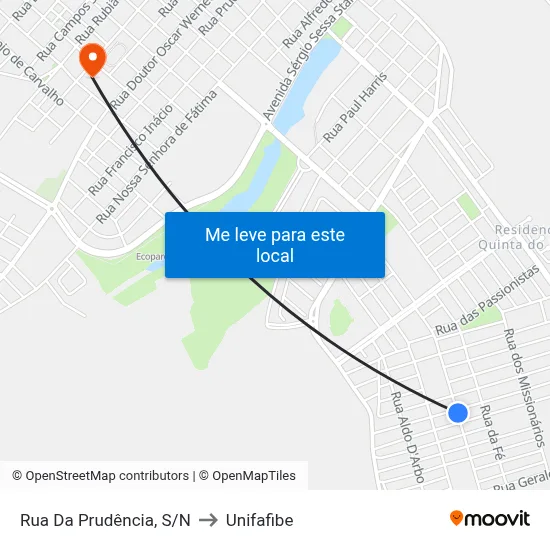Rua Da Prudência, S/N to Unifafibe map