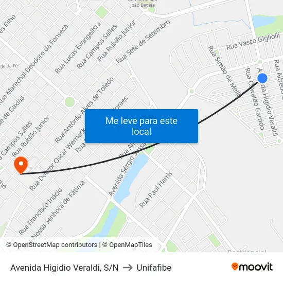 Avenida Higidio Veraldi, S/N to Unifafibe map