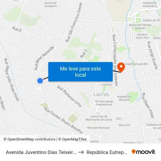Avenida Juventino Dias Teixeira, 1480 to República Eutrepsemia map