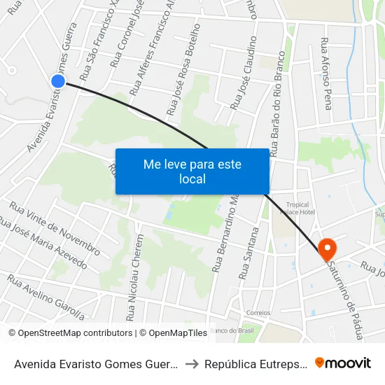 Avenida Evaristo Gomes Guerra, 744 to República Eutrepsemia map