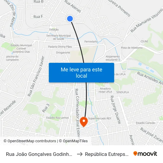 Rua João Gonçalves Godinho, 116 to República Eutrepsemia map