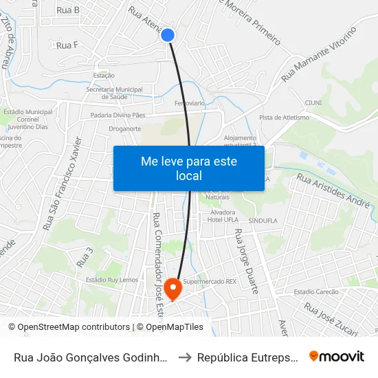 Rua João Gonçalves Godinho, 312 to República Eutrepsemia map