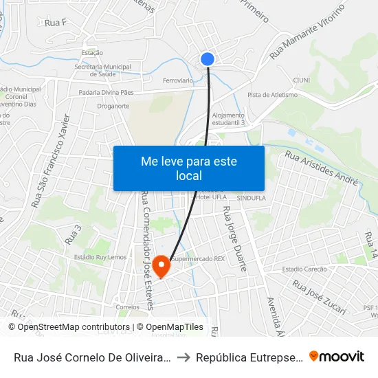Rua José Cornelo De Oliveira, 100 to República Eutrepsemia map