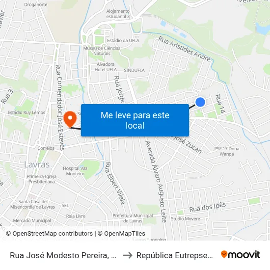 Rua José Modesto Pereira, 450 to República Eutrepsemia map