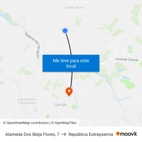 Alameda Dos Beija Flores, 7 to República Eutrepsemia map