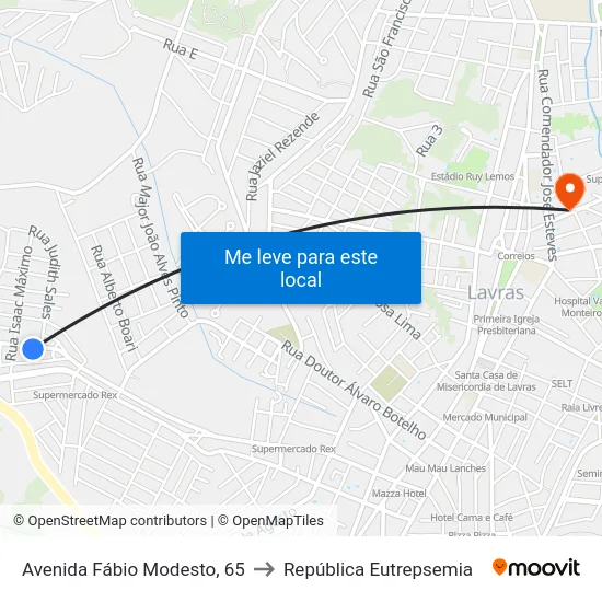 Avenida Fábio Modesto, 65 to República Eutrepsemia map