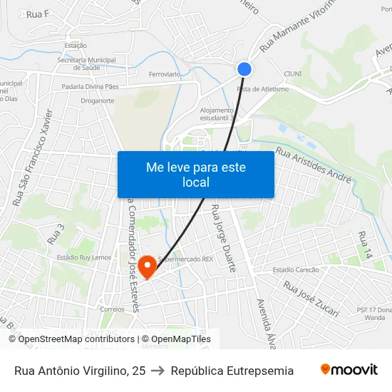 Rua Antônio Virgilino, 25 to República Eutrepsemia map