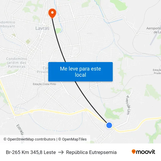 Br-265 Km 345,8 Leste to República Eutrepsemia map