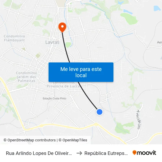 Rua Arlíndo Lopes De Oliveira, 241 to República Eutrepsemia map