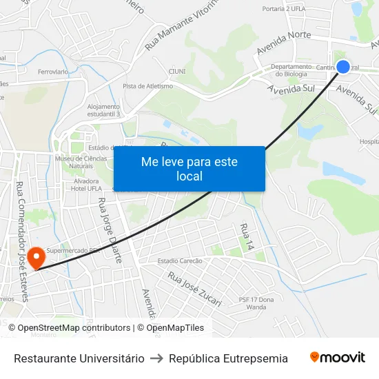 Restaurante Universitário to República Eutrepsemia map