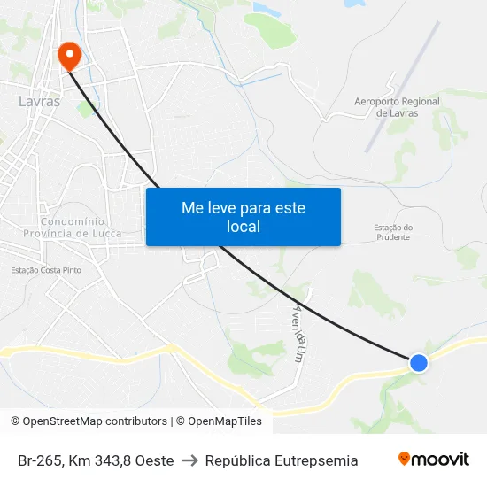 Br-265, Km 343,8 Oeste to República Eutrepsemia map