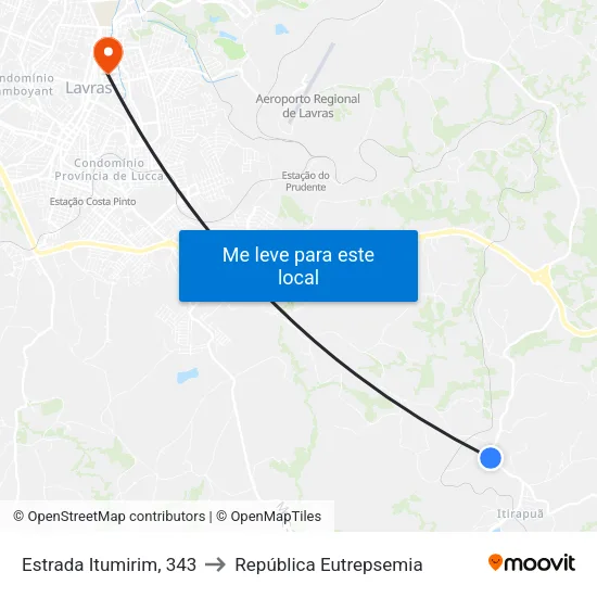 Estrada Itumirim, 343 to República Eutrepsemia map