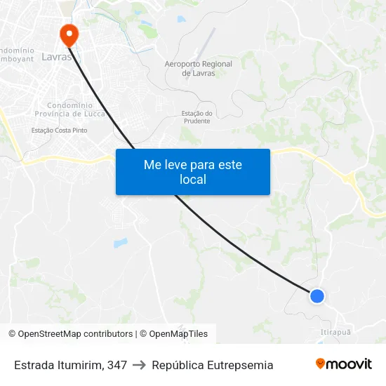 Estrada Itumirim, 347 to República Eutrepsemia map