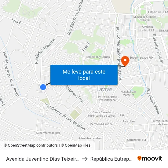 Avenida Juventino Dias Teixeira, 1755 to República Eutrepsemia map