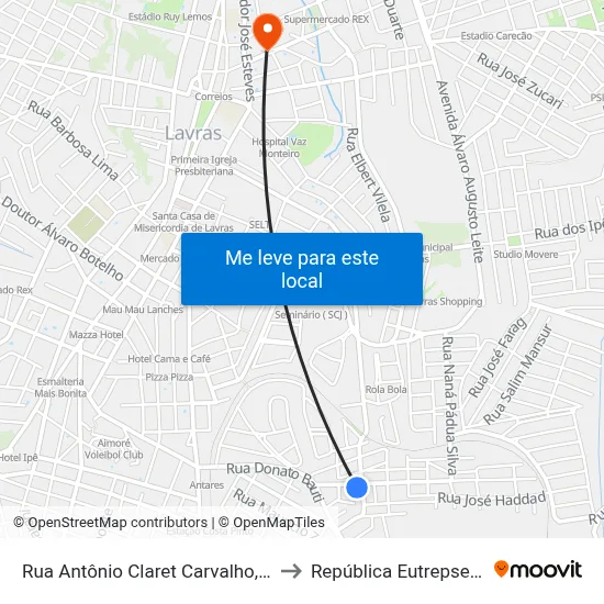 Rua Antônio Claret Carvalho, 220 to República Eutrepsemia map