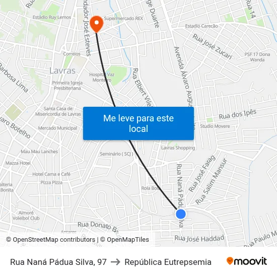 Rua Naná Pádua Silva, 97 to República Eutrepsemia map