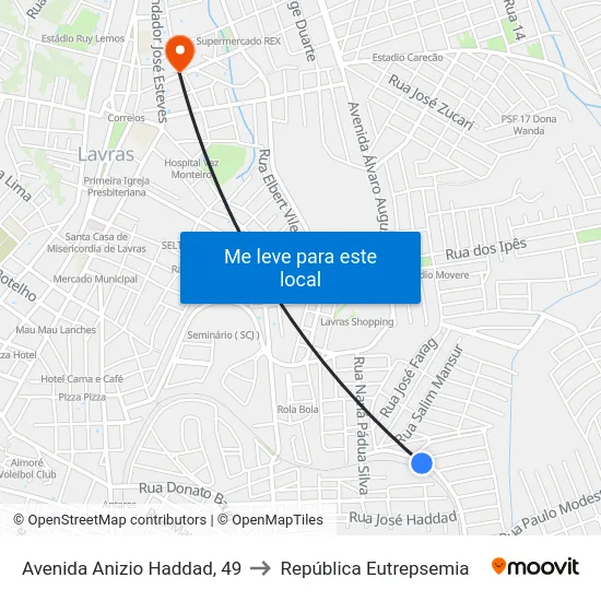 Avenida Anizio Haddad, 49 to República Eutrepsemia map
