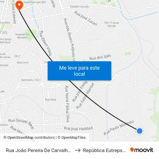 Rua João Pereira De Carvalho, 316 to República Eutrepsemia map