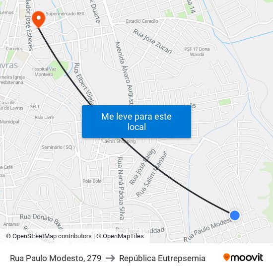 Rua Paulo Modesto, 279 to República Eutrepsemia map