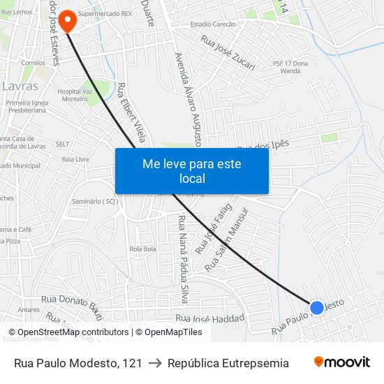 Rua Paulo Modesto, 121 to República Eutrepsemia map