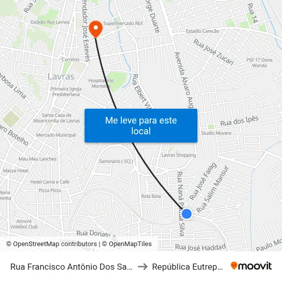 Rua Francisco Antônio Dos Santos, 63 to República Eutrepsemia map