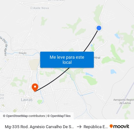 Mg-335 Rod. Agnésio Carvalho De Souza Km 85,5 Norte | Lavrinhas to República Eutrepsemia map