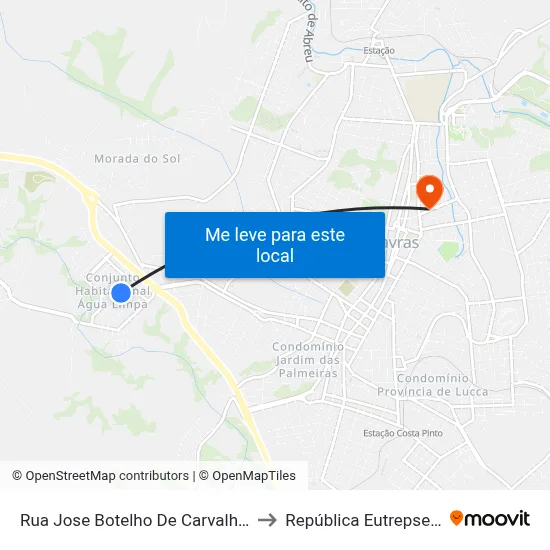 Rua Jose Botelho De Carvalho, 80 to República Eutrepsemia map