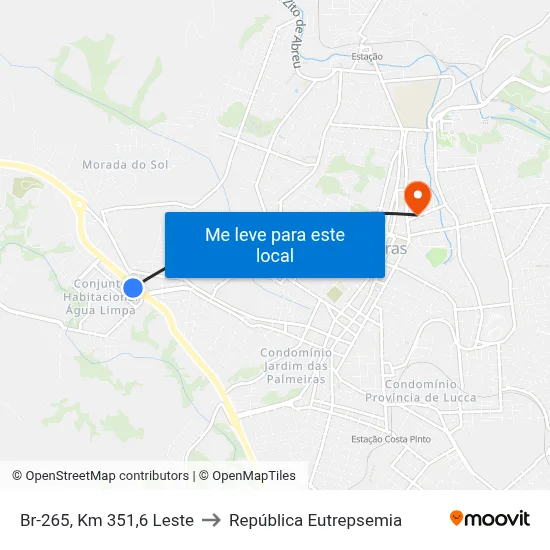 Br-265, Km 351,6 Leste to República Eutrepsemia map