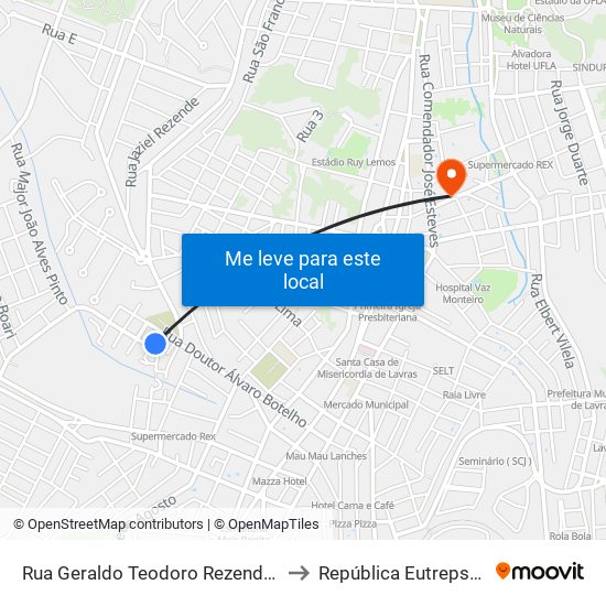 Rua Geraldo Teodoro Rezende, 345 to República Eutrepsemia map