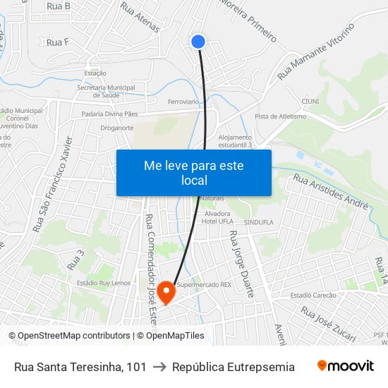 Rua Santa Teresinha, 101 to República Eutrepsemia map