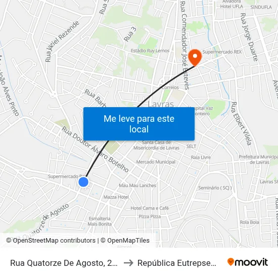 Rua Quatorze De Agosto, 272 to República Eutrepsemia map