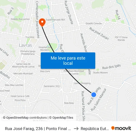 Rua José Farag, 236 | Ponto Final No Jardim Eldorado to República Eutrepsemia map