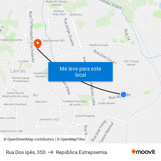 Rua Dos Ipês, 350 to República Eutrepsemia map