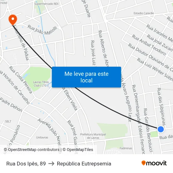 Rua Dos Ipês, 89 to República Eutrepsemia map