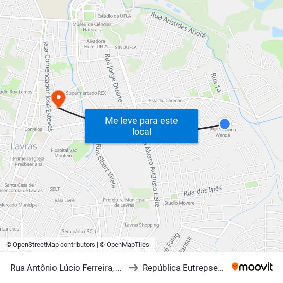 Rua Antônio Lúcio Ferreira, 335 to República Eutrepsemia map