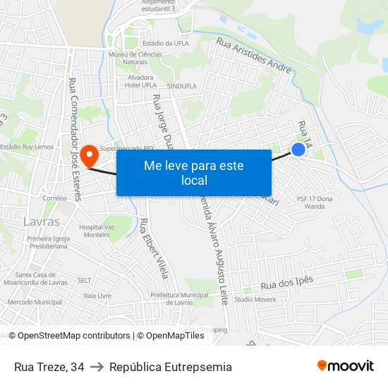 Rua Treze, 34 to República Eutrepsemia map