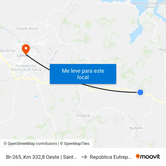 Br-265, Km 332,8 Oeste | Santa Beatriz to República Eutrepsemia map
