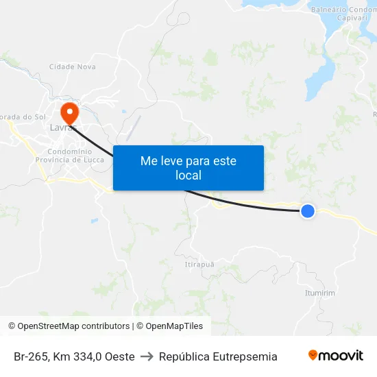 Br-265, Km 334,0 Oeste to República Eutrepsemia map