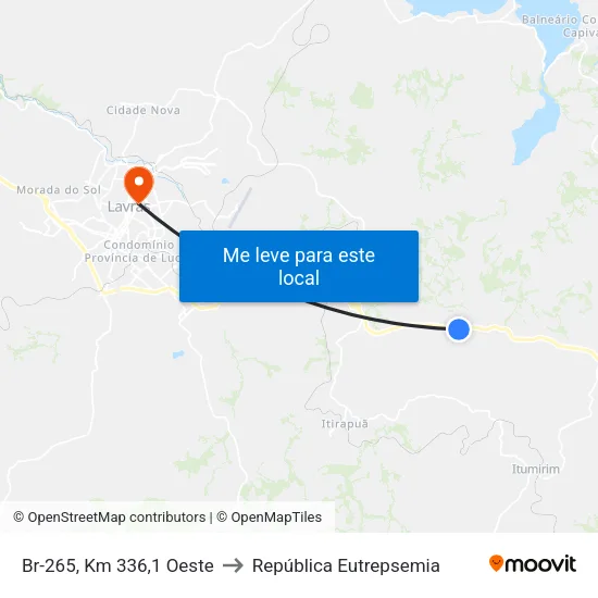 Br-265, Km 336,1 Oeste to República Eutrepsemia map