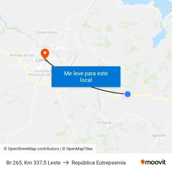 Br-265, Km 337,5 Leste to República Eutrepsemia map