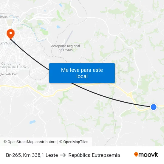 Br-265, Km 338,1 Leste to República Eutrepsemia map