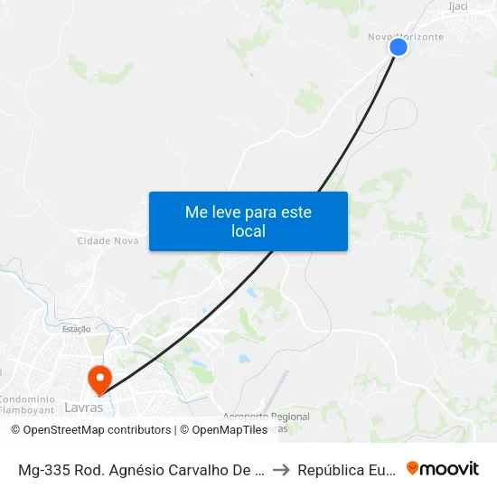 Mg-335 Rod. Agnésio Carvalho De Souza Km 79,0 Norte to República Eutrepsemia map