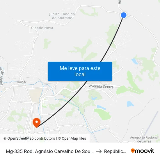 Mg-335 Rod. Agnésio Carvalho De Souza Km 84,3 Norte | Trevo Anel Rodov. Lavras to República Eutrepsemia map
