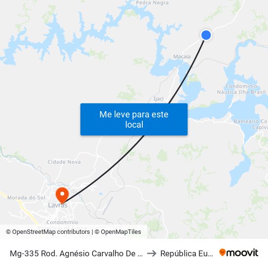 Mg-335 Rod. Agnésio Carvalho De Souza Km 70,4 Norte to República Eutrepsemia map